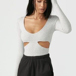 Joah Brown Long Sleeve Fitted Cut-Out Top